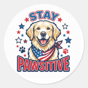 Adesivo Redondo Cachorro Patriótico Golden Retriever "Fique Pawsit