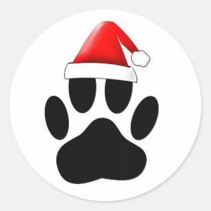 Adesivo Redondo Cachorro Pawprint Santas Hat