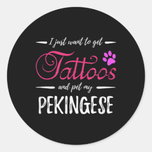 Adesivo Redondo Cachorro Pekingês Tatuagem Engraçada Cachorro Mamã