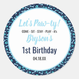 Adesivo Redondo Cachorro Personalizado Aniversário Pato Azul Impri