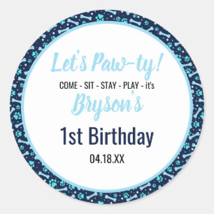 Adesivo Redondo Cachorro Personalizado Aniversário Pato Azul Impri