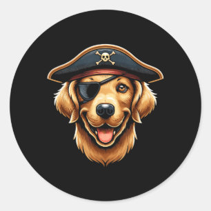 Adesivo Redondo Cachorro Pirata Golden Retriever Festa de Hallowee