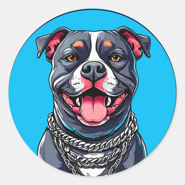 Adesivo Redondo Cachorro Pitbull Forte e Leal Raça Pitbull (Frente)