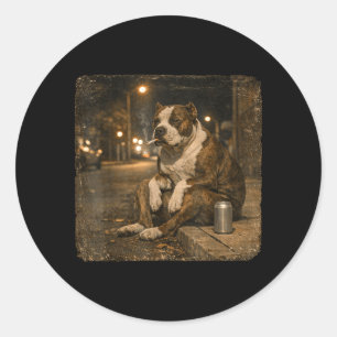 Adesivo Redondo Cachorro Pitbull Fumando Cigarro Meme Engraçado Ce