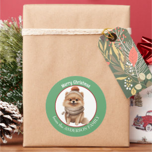 Adesivo Redondo Cachorro Pomerano de inverno e Natal