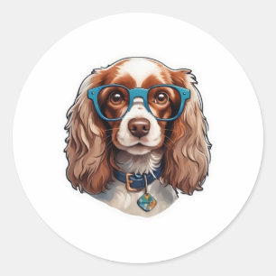 Adesivo Redondo Cachorro Pooch Cute Engraçado Estudo de Óculos Eng