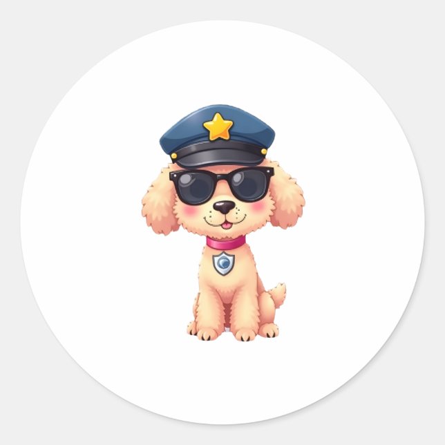 Adesivo Redondo Cachorro-Poodle da Polícia de Chibi (Frente)