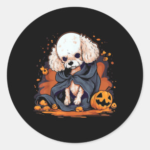 Adesivo Redondo Cachorro Poodle Halloween
