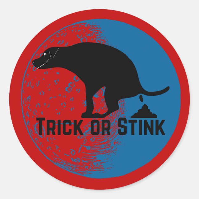 Adesivo Redondo Cachorro-Pooping-Trick ou Stink (Frente)