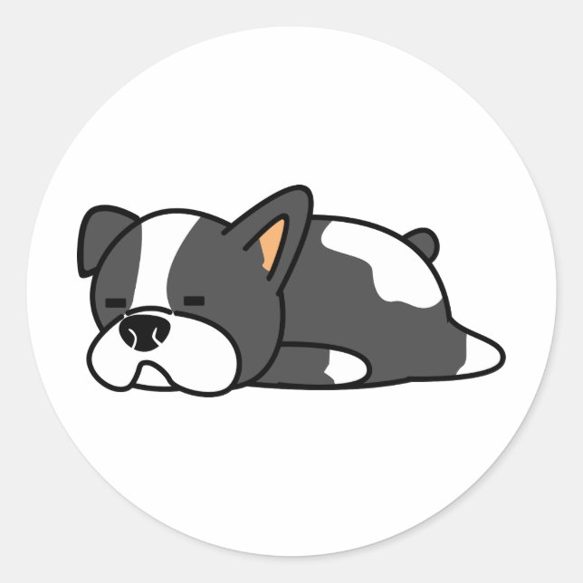 Adesivo Redondo Cachorro preguiçoso preto e branco (Frente)