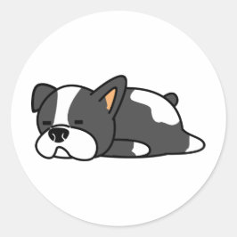 Adesivo Redondo Cachorro preguiçoso preto e branco