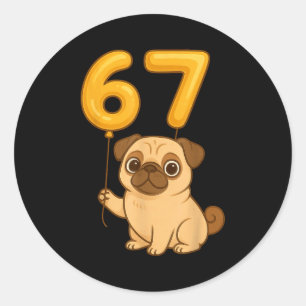Adesivo Redondo Cachorro Pug 67 Meme Seis Sete Balão Engraçado Ger