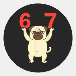 Adesivo Redondo Cachorro Pug Engraçado 67 Meme Seis Sete