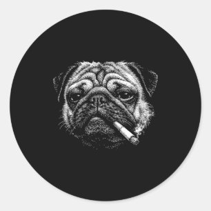 Adesivo Redondo Cachorro pug engraçado fumando cigarro meme cachor