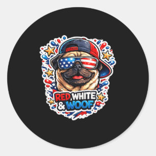 Adesivo Redondo Cachorro pug engraçado vermelho branco e latido pa