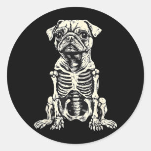 Adesivo Redondo Cachorro Pug Esqueleto Halloween