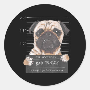 Adesivo Redondo Cachorro Pug Fofo Foto Ruim Humor de Cachorro Engr