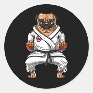 Adesivo Redondo Cachorro Pug Karatê Artes Marciais Kickboxing Jiu