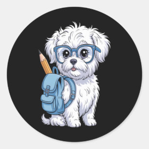 Adesivo Redondo Cachorro Puppy Voltando à Escola Primeiro Dia