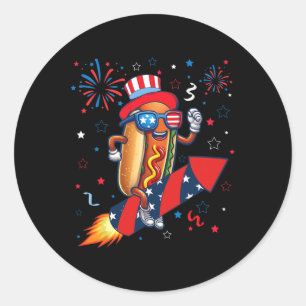 Adesivo Redondo Cachorro-quente 4 de Julho Foguete Patriótico e Fo