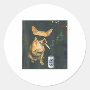Adesivo Redondo Cachorro-quente engraçado fumando cigarro cerveja