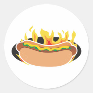 Adesivo Redondo Cachorro quente flamejante