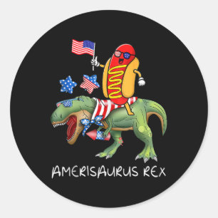 Adesivo Redondo Cachorro Quente Montado T Rex Dinossauro 4 De Julh