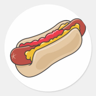 Adesivo Redondo cachorro-quente no pão com ketchup e mostarda gráf