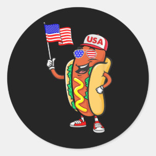 Adesivo Redondo Cachorro Quente Patriótico Bandeira Americana EUA 