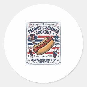 Adesivo Redondo Cachorro Quente Patriótico Churrasco Vintage