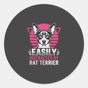 Adesivo Redondo Cachorro Rat Terrier Fácilmente Distraído Retro