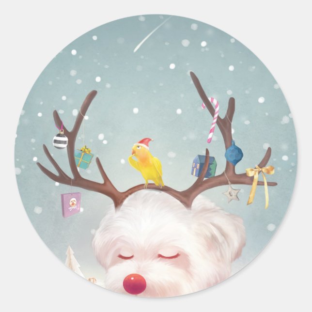 Adesivo Redondo Cachorro-Rebelde com Enfeites de natal (Frente)