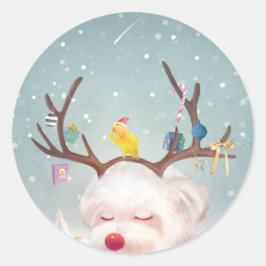 Adesivo Redondo Cachorro-Rebelde com Enfeites de natal