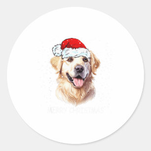Adesivo Redondo Cachorro Retriever Dourado Papai Noel Luzes de Nat