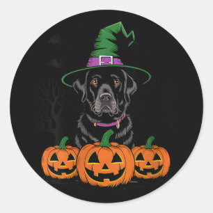 Adesivo Redondo Cachorro Retriever Labrador Preto de Halloween Fem