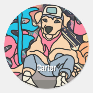 Adesivo Redondo Cachorro Retroativo da Rua Relaxada   Engraçado