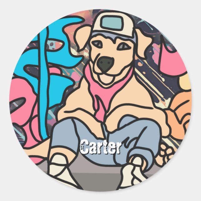 Adesivo Redondo Cachorro Retroativo da Rua Relaxada | Engraçado (Frente)