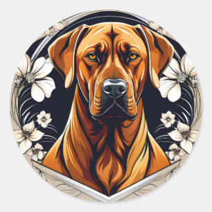 Adesivo Redondo Cachorro Ridgeback Gracioso Ridgeback com Floral