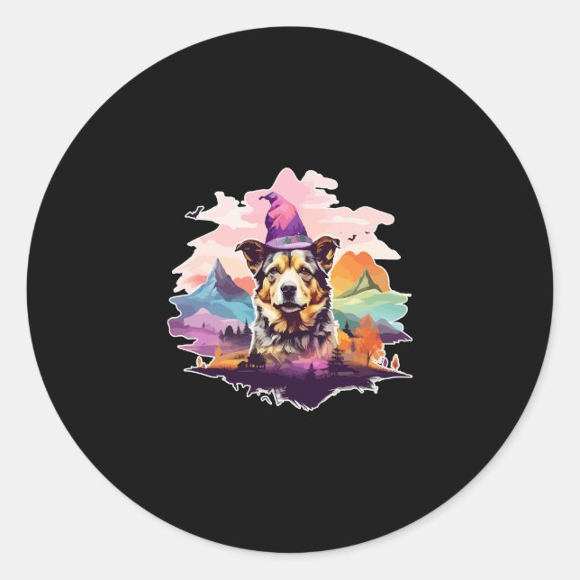 Adesivo Redondo Cachorro Rosa Halloween (Frente)