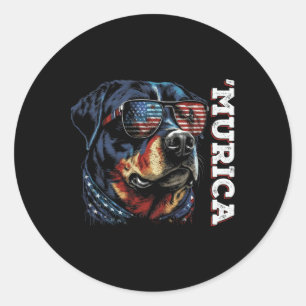 Adesivo Redondo Cachorro Rottweiler Patriota 'Murica 4 De Julho