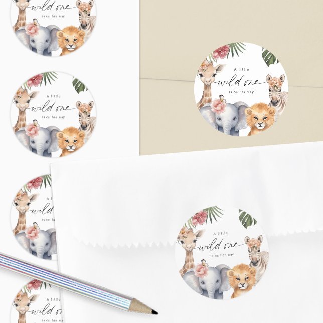 Adesivo Redondo Cachorro Safari Bebê Animais Rapariga Chá (Criador carregado)