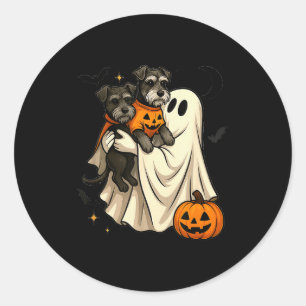 Adesivo Redondo Cachorro Schnauzer Miniatura Fantasma Halloween