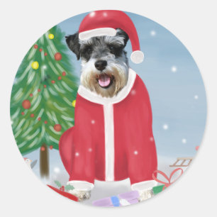 Adesivo Redondo Cachorro Schnauzer no Natal da Neve