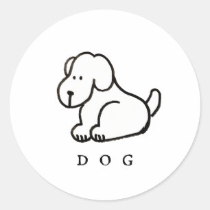 Adesivo Redondo Cachorro Sentado em Desenho Animado Engraçado