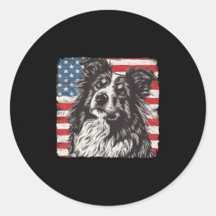 Adesivo Redondo Cachorro Shetland Sheepdog Camiseta Patriota Ameri