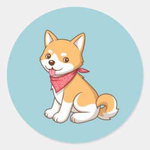 Adesivo Redondo Cachorro Shiba Inu Fofinho em Azul