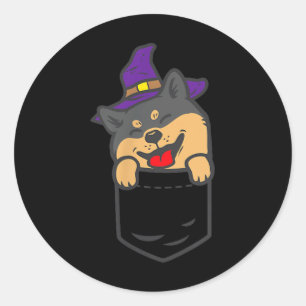 Adesivo Redondo Cachorro Shiba Inu Preto Poc Bruxa Halloween Akita