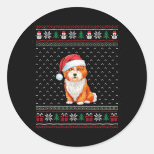 Adesivo Redondo Cachorro Shichh Vestindo os Cachorros de Santa Hat