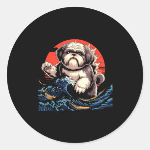 Adesivo Redondo Cachorro shih tzu cachorro shihtzu arte japonês sh