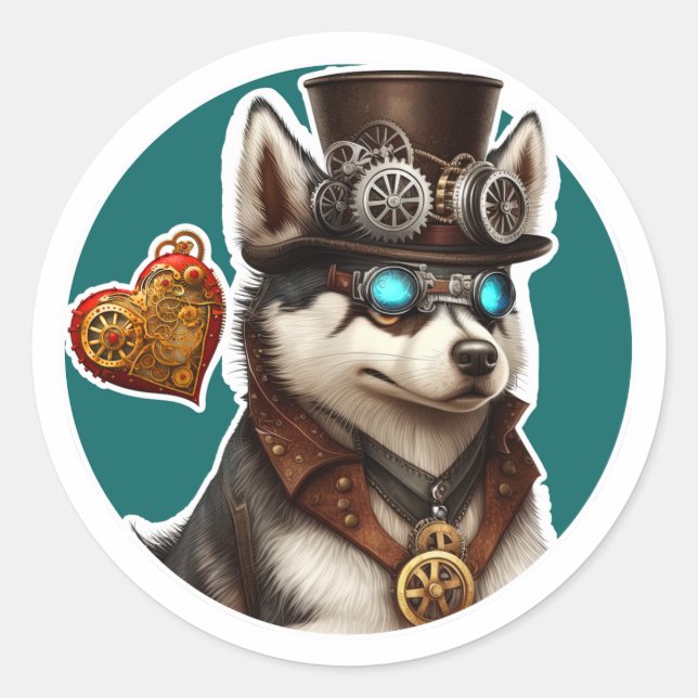 Adesivo Redondo Cachorro Siberian Husky (Frente)